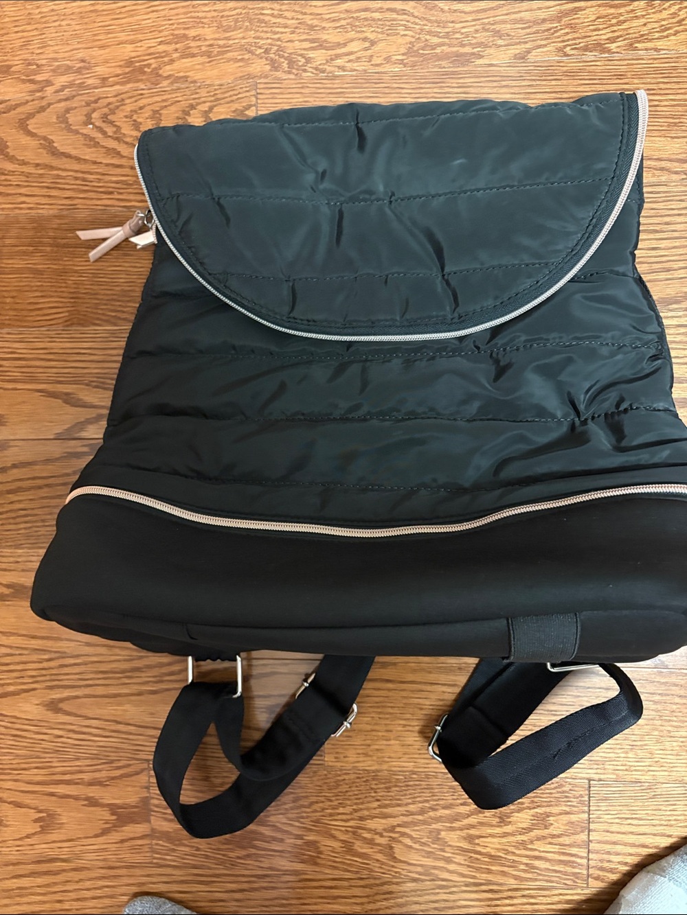 Stella & Dot Black Quilted Roll-Top Backpack